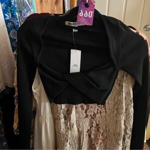 Urban Outfitters Black Ribbed Twist-Front Crop Top